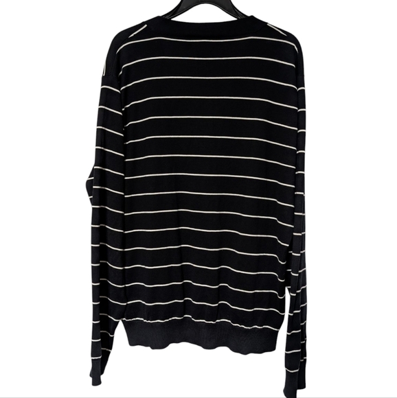 Polo By Ralph Lauren Black White Striped V Neck Button Down Preppy Sweater XL - Picture 2 of 7